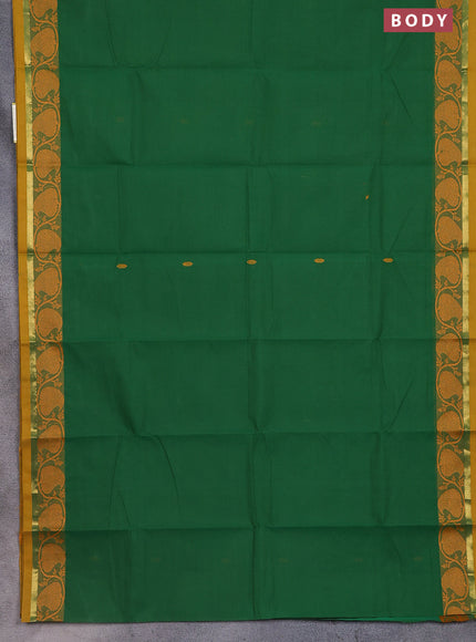 Chettinad cotton saree green and yellow with thread woven buttas and thread & zari woven border