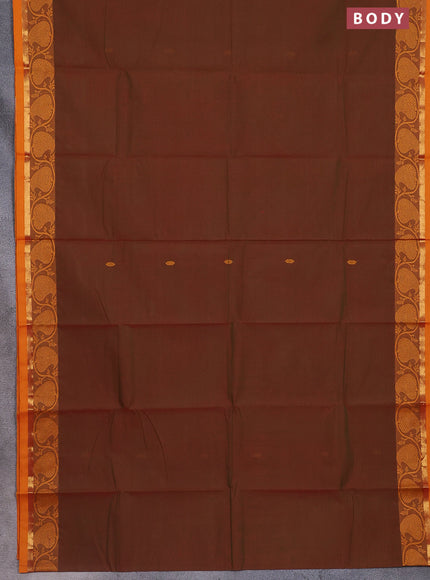 Chettinad cotton saree manthulir green and mango yellow with thread woven buttas and thread & zari woven border