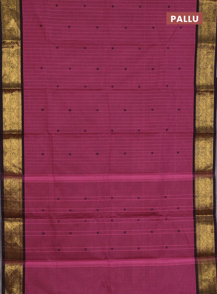 Chettinad cotton saree mauve pink and deep coffee brown with thread woven buttas and zari woven border