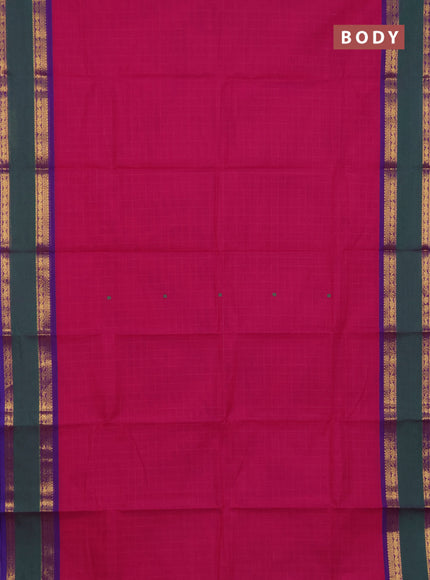 Chettinad cotton saree pink and green with allover checked pattern and rattapet zari woven border