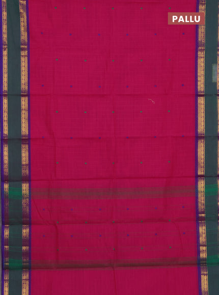 Chettinad cotton saree pink and green with allover checked pattern and rattapet zari woven border