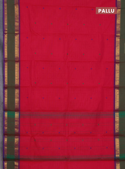 Chettinad cotton saree reddish pink and manthulir green with allover checked pattern and rattapet zari woven border
