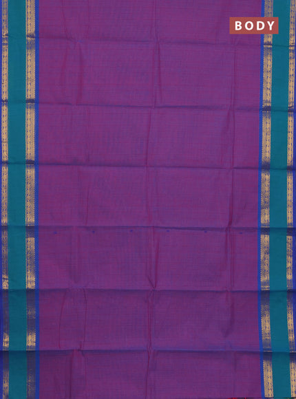Chettinad cotton saree purple and teal green with allover checked pattern and rattapet zari woven border