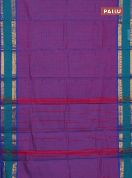 Chettinad cotton saree purple and teal green with allover checked pattern and rattapet zari woven border