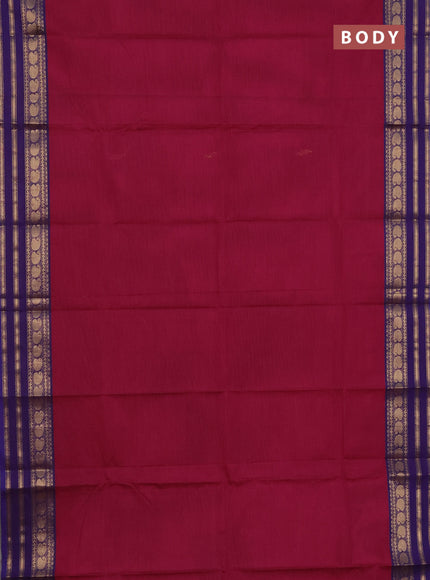 Chettinad cotton saree dark pink and voilet with thread woven buttas and temple disign zari woven border
