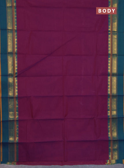 Chettinad cotton saree purple and peacock green with thread woven buttas and temple disign zari woven border
