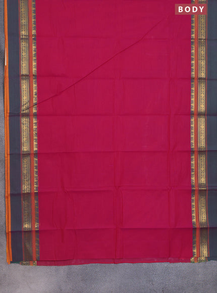 Chettinad cotton saree pink and dual shade of green with thread woven buttas and temple disign zari woven border