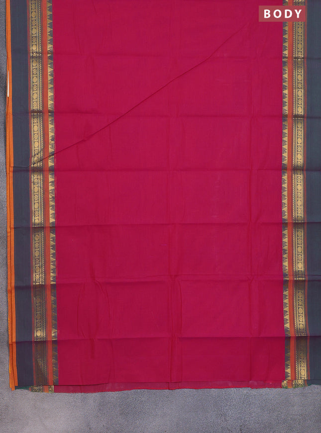 Chettinad cotton saree pink and dual shade of green with thread woven buttas and temple disign zari woven border