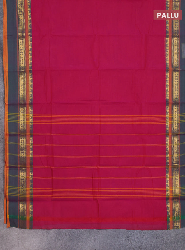 Chettinad cotton saree pink and dual shade of green with thread woven buttas and temple disign zari woven border