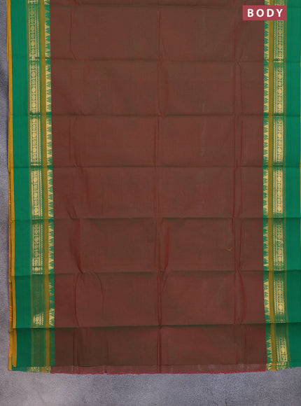 Chettinad cotton saree manthulir green and green with thread woven buttas and temple disign zari woven border