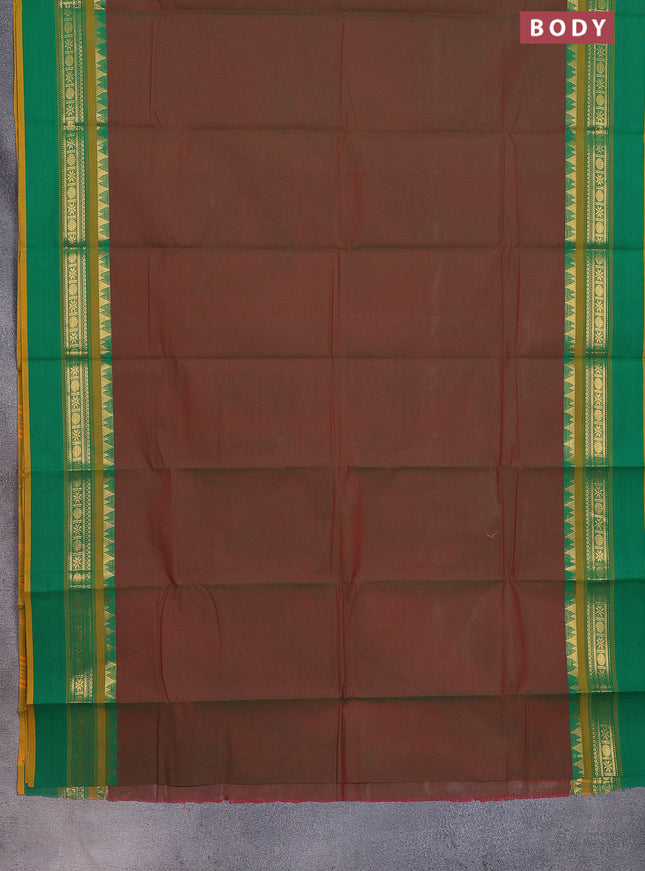 Chettinad cotton saree manthulir green and green with thread woven buttas and temple disign zari woven border