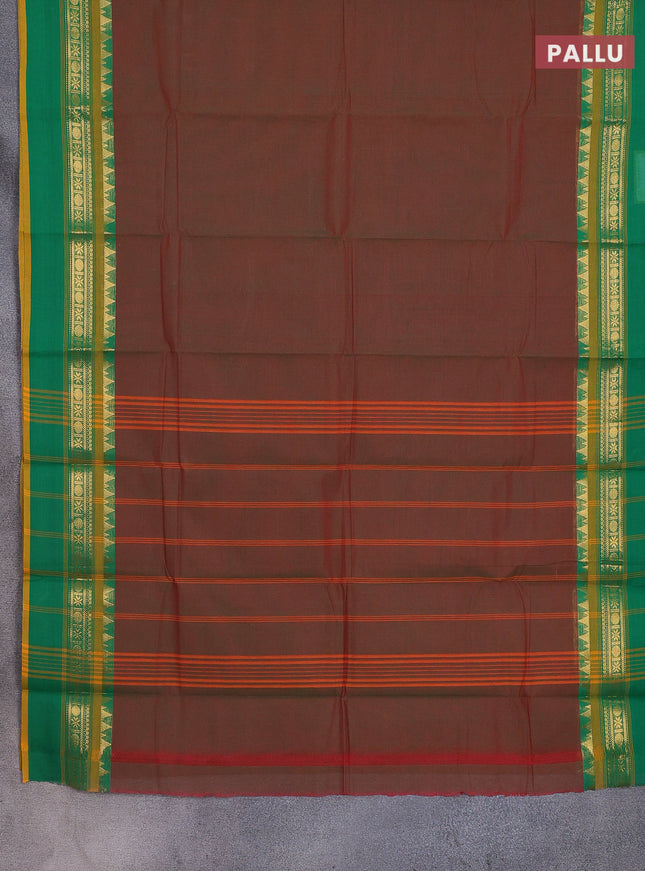 Chettinad cotton saree manthulir green and green with thread woven buttas and temple disign zari woven border