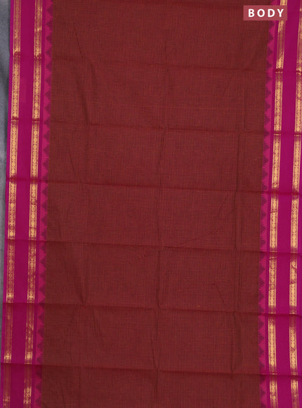 Chettinad cotton saree maroon and magenta pink with allover checked pattern and rattapet zari woven border