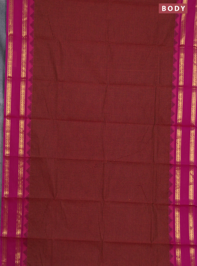 Chettinad cotton saree maroon and magenta pink with allover checked pattern and rattapet zari woven border