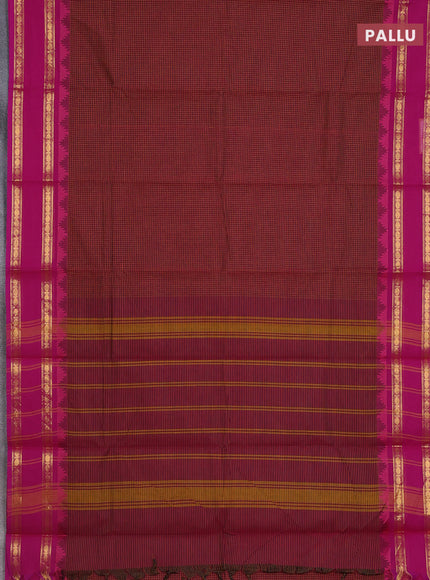 Chettinad cotton saree maroon and magenta pink with allover checked pattern and rattapet zari woven border