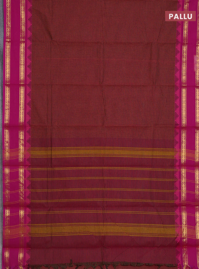 Chettinad cotton saree maroon and magenta pink with allover checked pattern and rattapet zari woven border