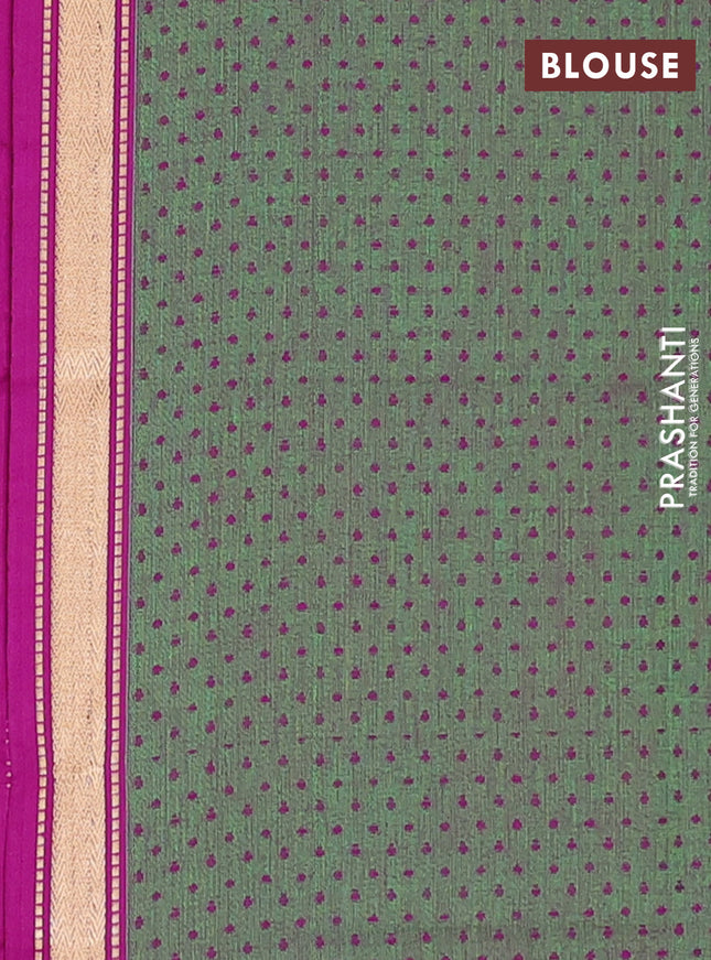 Chettinad cotton saree peach pink and green with thread woven buttas and thread & zari woven border