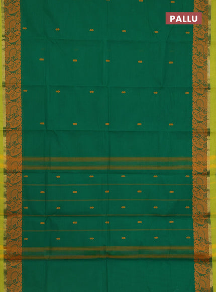 Chettinad cotton saree green and light green with thread woven buttas and thread & zari woven border