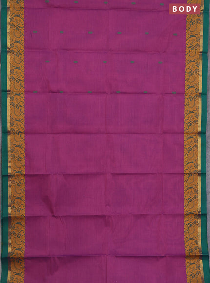 Chettinad cotton saree mild purple shade and green with thread woven buttas and thread & zari woven border