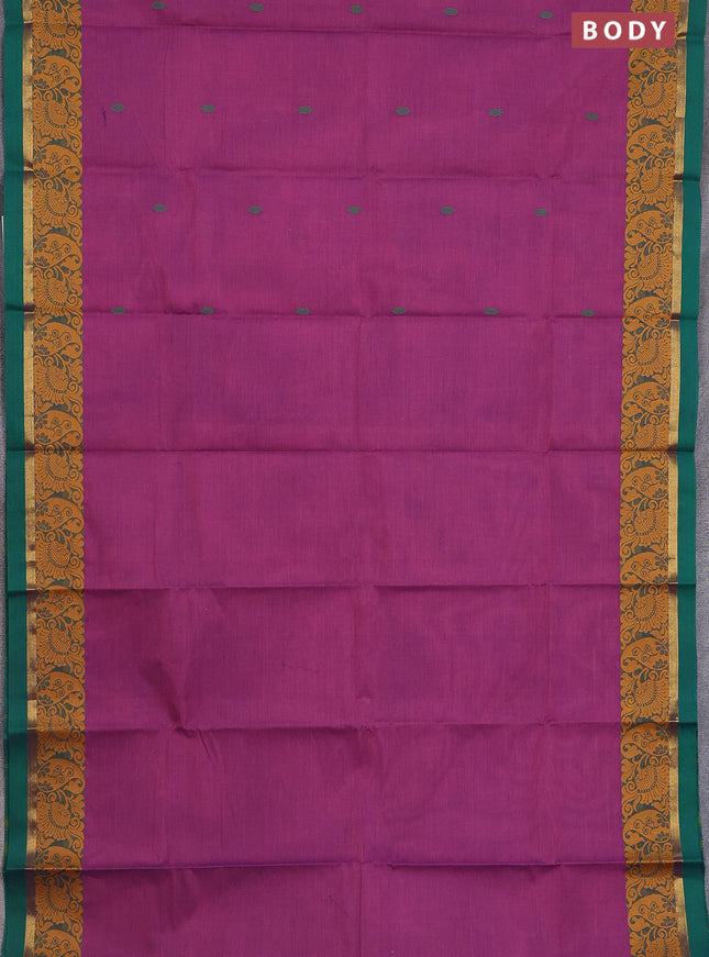 Chettinad cotton saree mild purple shade and green with thread woven buttas and thread & zari woven border