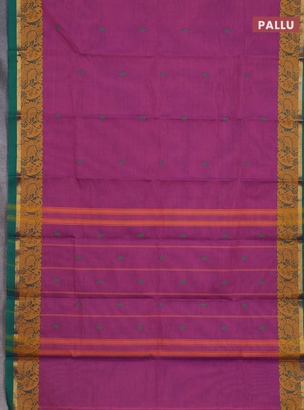 Chettinad cotton saree mild purple shade and green with thread woven buttas and thread & zari woven border