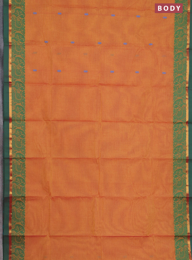 Chettinad cotton saree dual shade of yellow and green with thread woven buttas and thread & zari woven border