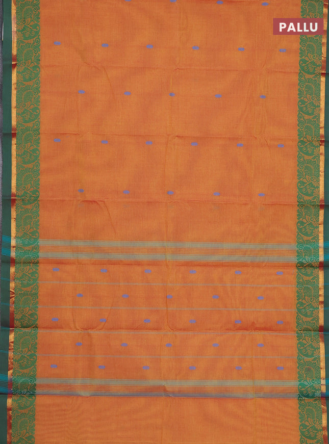 Chettinad cotton saree dual shade of yellow and green with thread woven buttas and thread & zari woven border