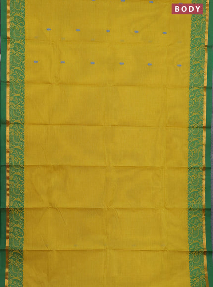 Chettinad cotton saree lime yellow and green with thread woven buttas and thread & zari woven border