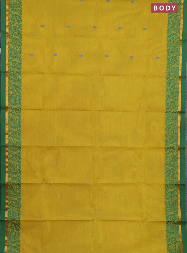 Chettinad cotton saree lime yellow and green with thread woven buttas and thread & zari woven border
