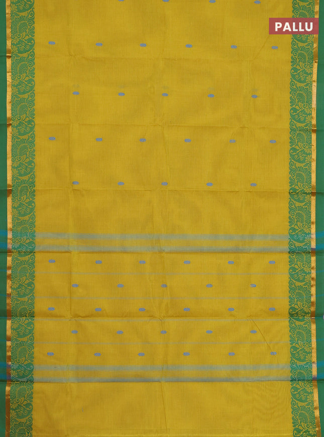 Chettinad cotton saree lime yellow and green with thread woven buttas and thread & zari woven border