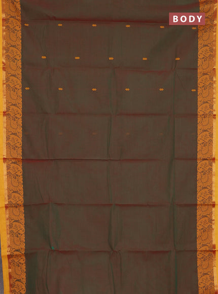 Chettinad cotton saree manthulir green and yellow with thread woven buttas and zari woven border