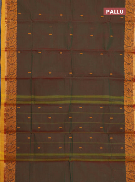 Chettinad cotton saree manthulir green and yellow with thread woven buttas and zari woven border