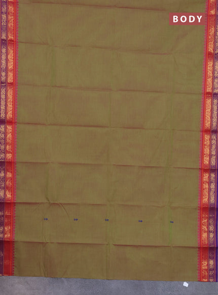 Chettinad cotton saree dual shade of green and blue with thread woven buttas and zari woven border