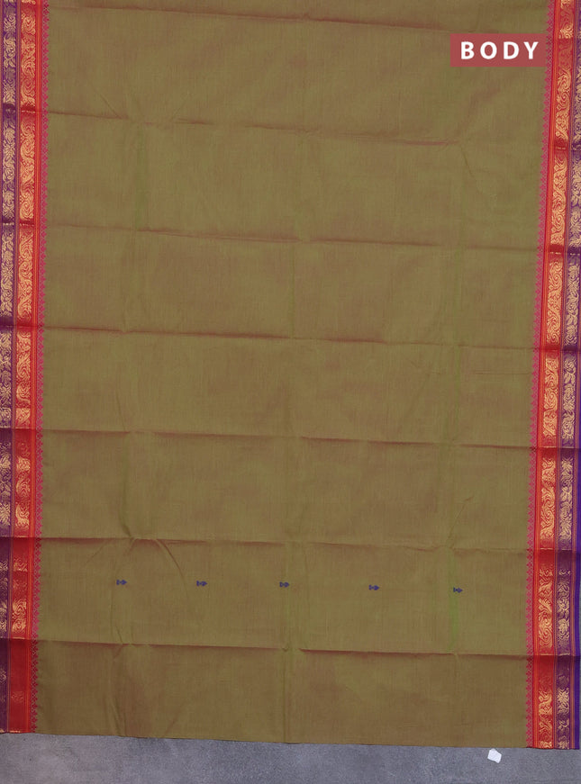 Chettinad cotton saree dual shade of green and blue with thread woven buttas and zari woven border