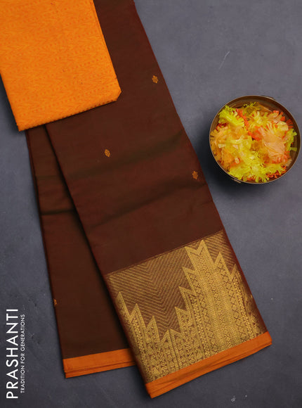 Chettinad cotton saree manthulir green and mustard shade with thread woven buttas and temple design zari border