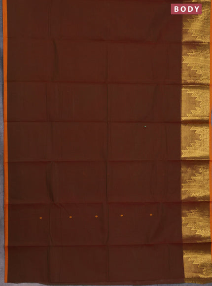 Chettinad cotton saree manthulir green and mustard shade with thread woven buttas and temple design zari border