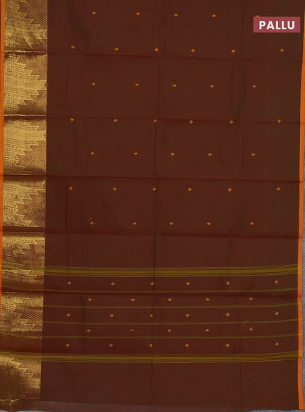 Chettinad cotton saree manthulir green and mustard shade with thread woven buttas and temple design zari border