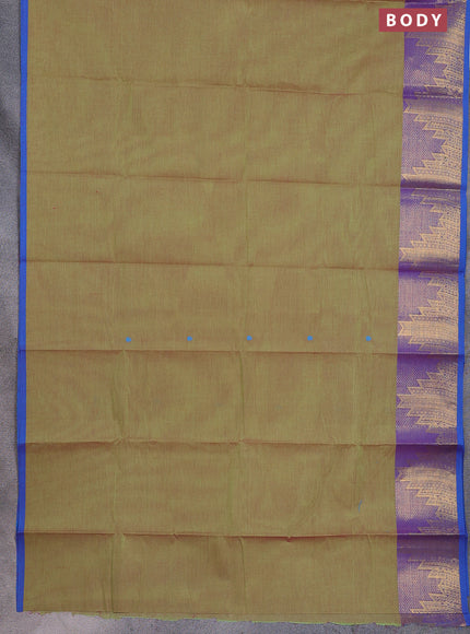 Chettinad cotton saree light green and cs blue with thread woven buttas and temple design zari border