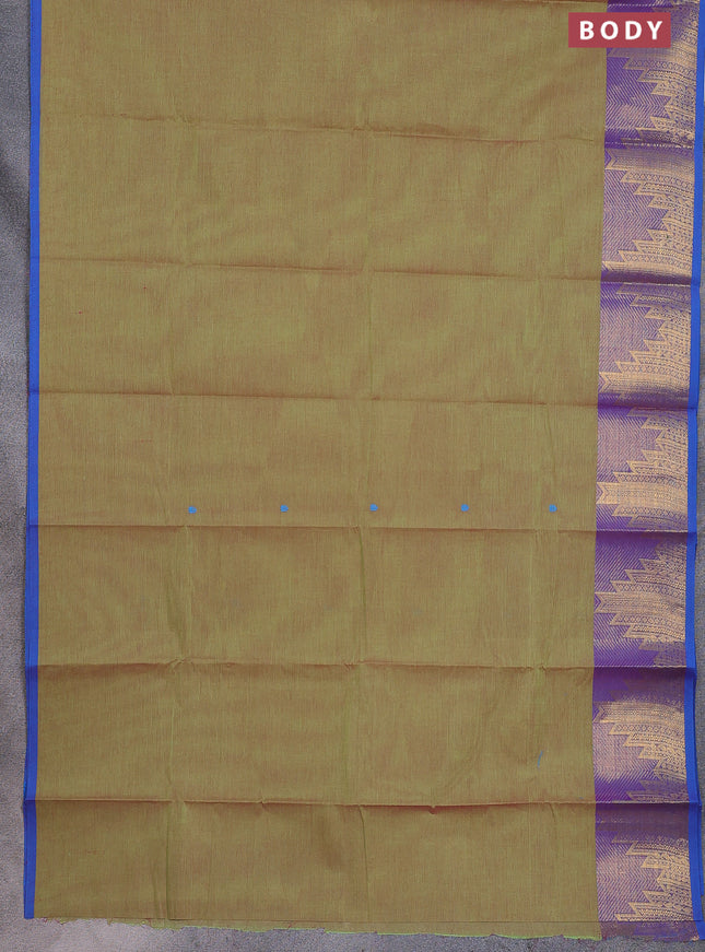 Chettinad cotton saree light green and cs blue with thread woven buttas and temple design zari border