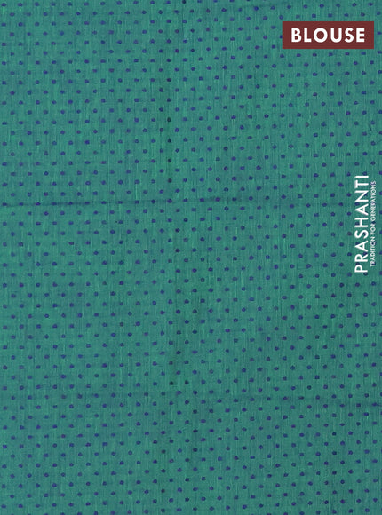 Chettinad cotton saree navy blue and green with thread woven buttas and rettapet zari checked border