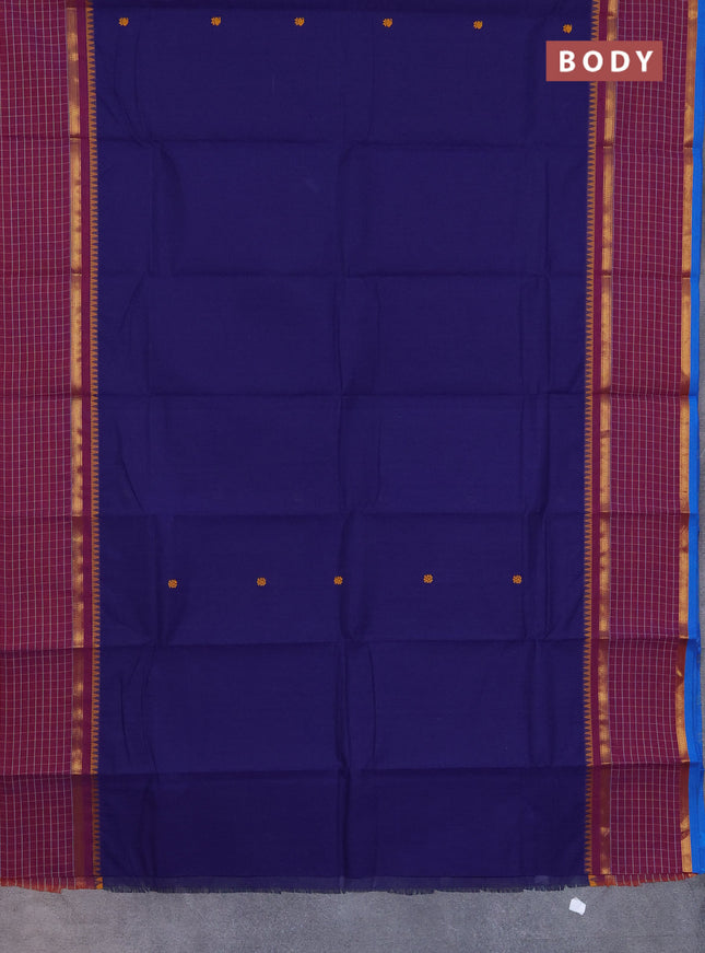 Chettinad cotton saree dark blue and cs blue with thread woven buttas and rettapet zari checked border