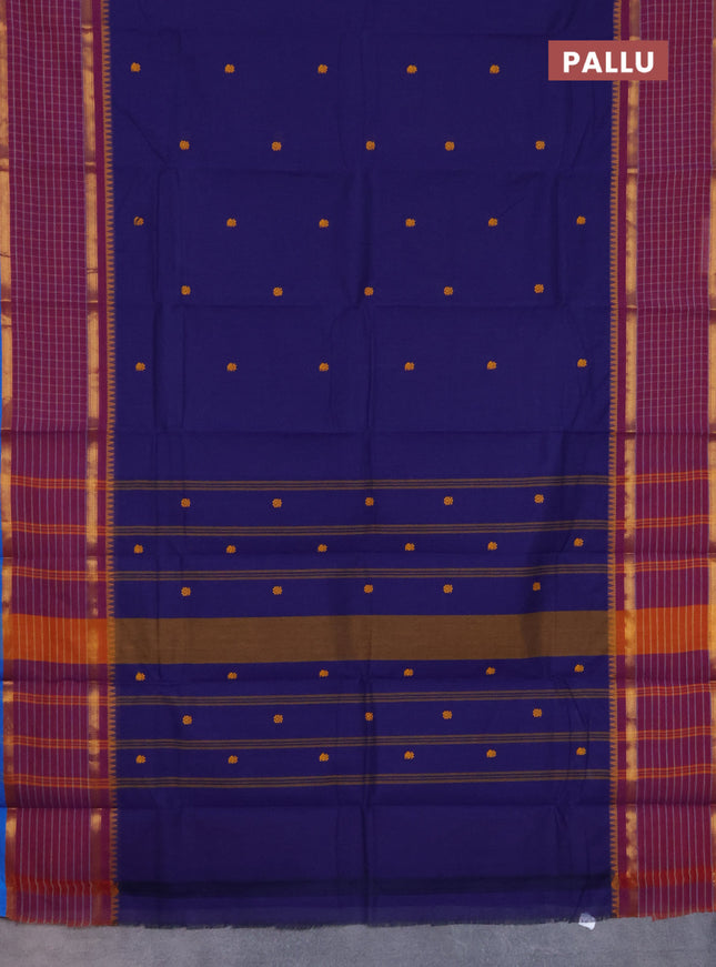 Chettinad cotton saree dark blue and cs blue with thread woven buttas and rettapet zari checked border