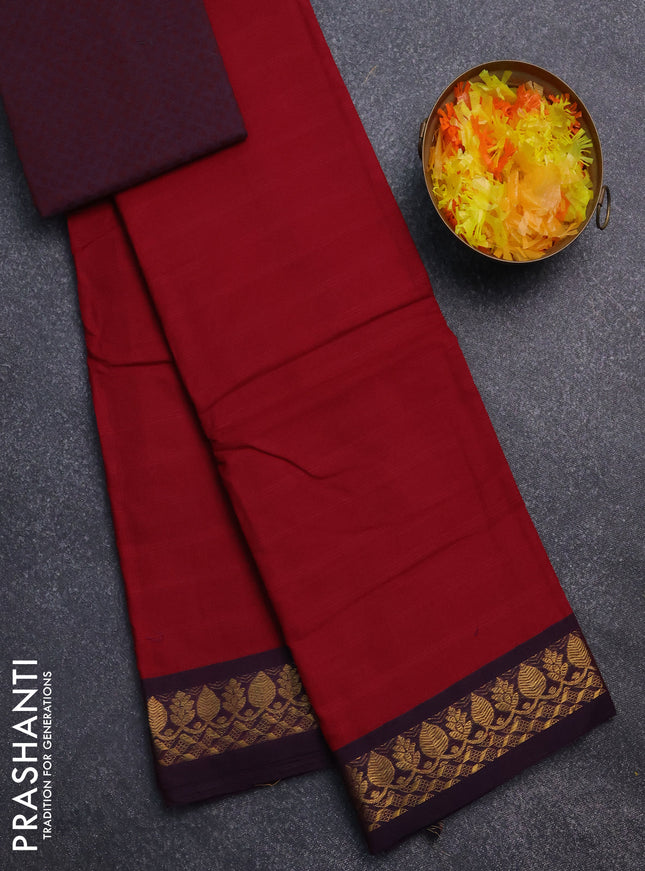 Chettinad cotton saree maroon and deep jamun with allover checked pattern and zari woven border