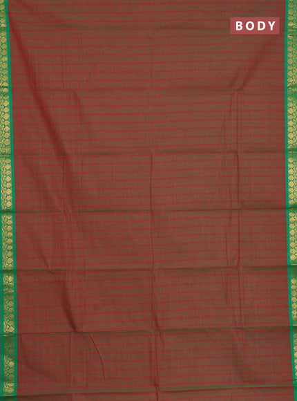 Chettinad cotton saree manthulir green and green with allover checked pattern and zari woven border