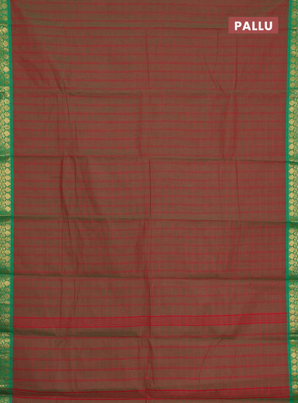 Chettinad cotton saree manthulir green and green with allover checked pattern and zari woven border