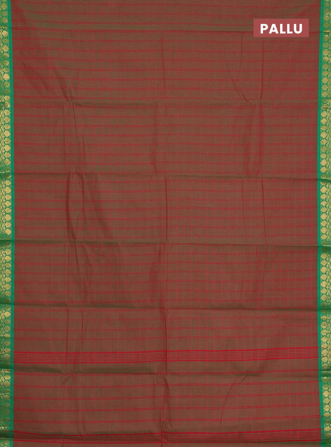Chettinad cotton saree manthulir green and green with allover checked pattern and zari woven border