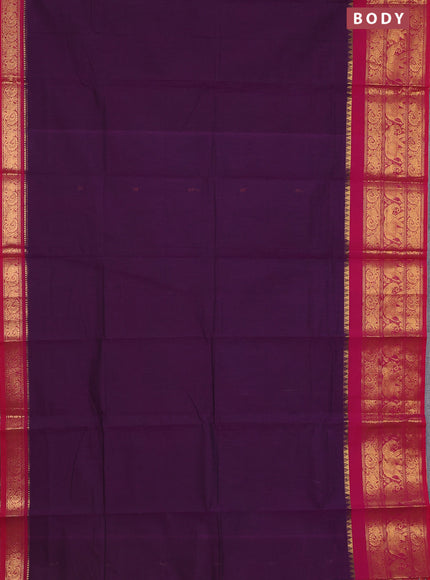 Chettinad cotton saree purple and pink with thread woven buttas and annam & elephant zari woven border