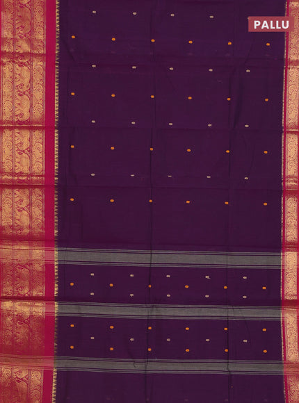 Chettinad cotton saree purple and pink with thread woven buttas and annam & elephant zari woven border