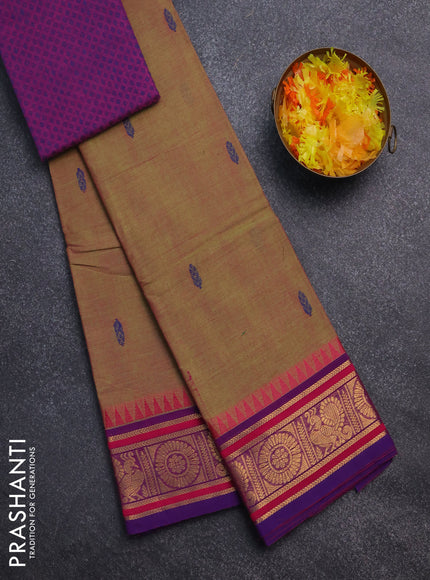 Chettinad cotton saree dual shade of green and blue with thread woven buttas and zari woven border