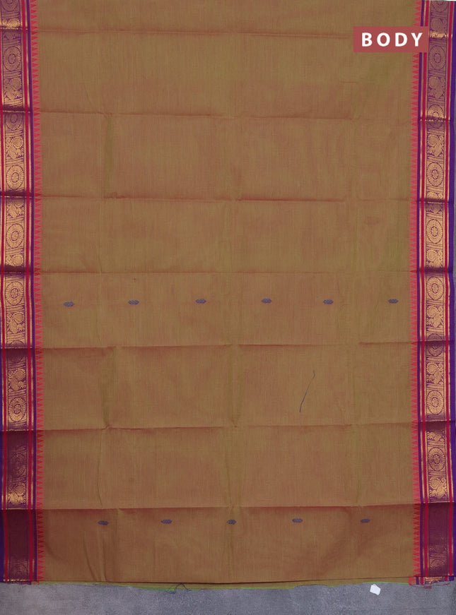 Chettinad cotton saree dual shade of green and blue with thread woven buttas and zari woven border